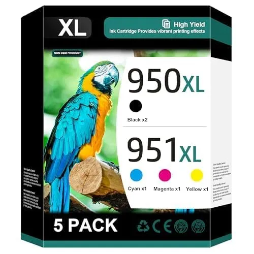 950XL 951XL Combo Compatible for HP 950 950XL and 951XL Ink Cartridges Combo Pack Work for Officejet Pro 8600 8610 8620 8100 8630 8660 8640 76DW 251DW Printers, 5 Pack, 2 Black,Cyan,Magenta,Yellow