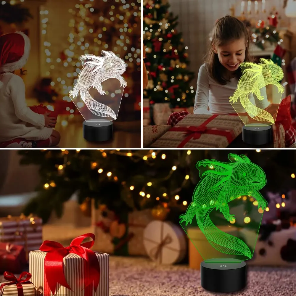 AGWIM 3D Illusion Lamp Axolotl Led Night Light, 16 Colors Changing USB Desk Lamps with Remote Control, Bedroom Decoration Table Lights for Kids Birthday Gifts