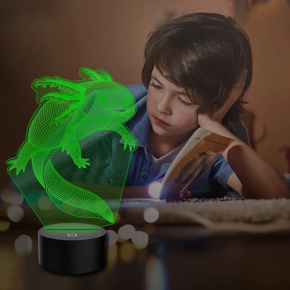 AGWIM 3D Illusion Lamp Axolotl Led Night Light, 16 Colors Changing USB Desk Lamps with Remote Control, Bedroom Decoration Table Lights for Kids Birthday Gifts