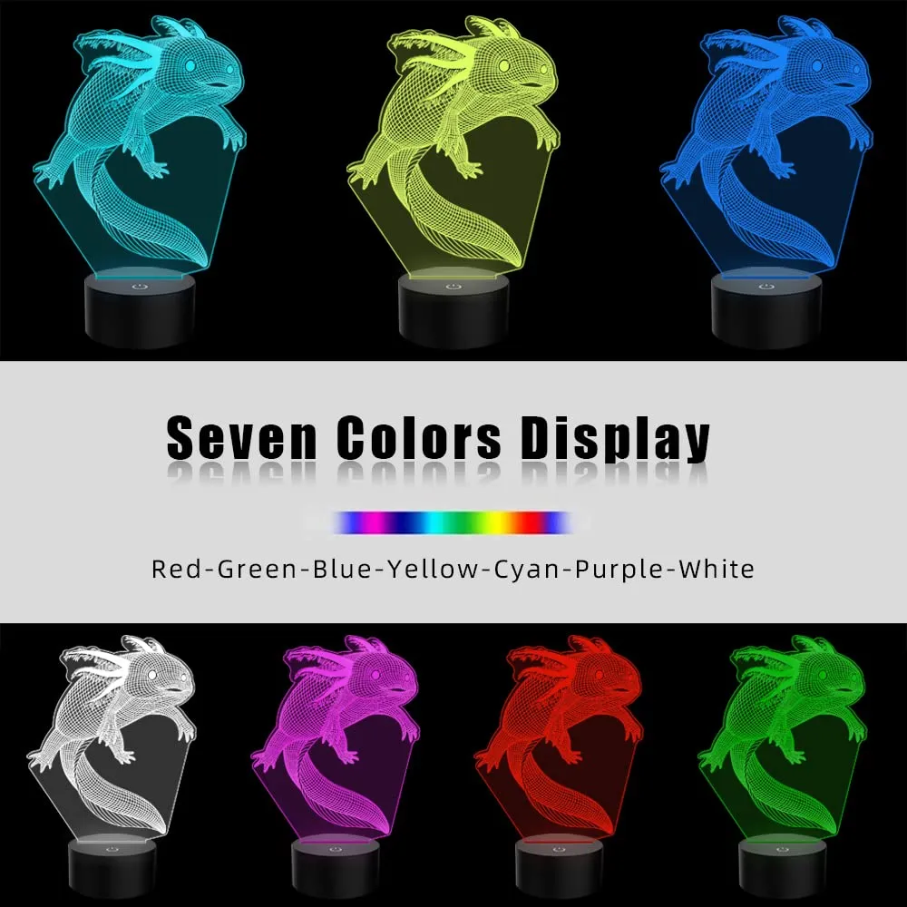 AGWIM 3D Illusion Lamp Axolotl Led Night Light, 16 Colors Changing USB Desk Lamps with Remote Control, Bedroom Decoration Table Lights for Kids Birthday Gifts