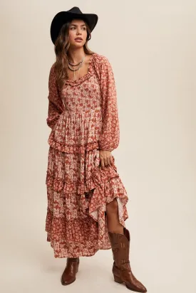 Christie Contrast Floral Print Ruffle Tiered Maxi Dress