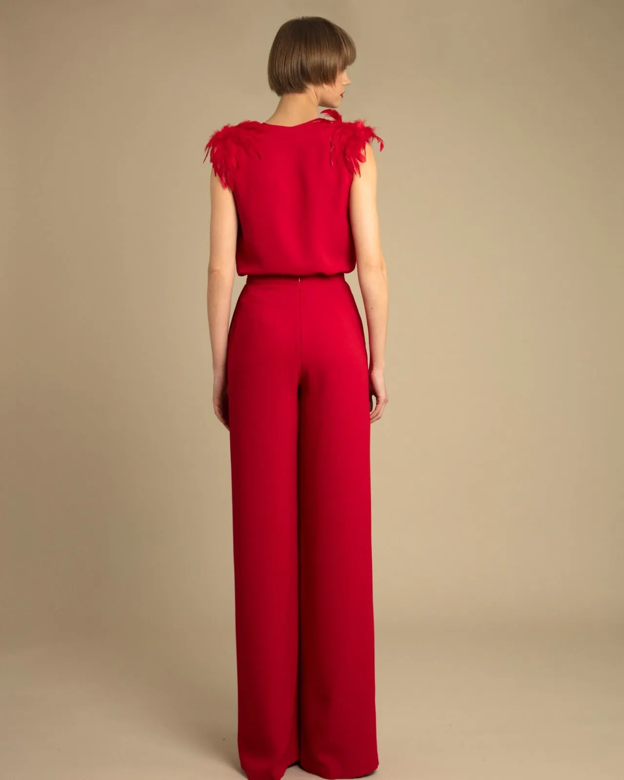Crepe Top with Overlapped Pants