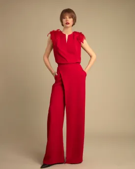Crepe Top with Overlapped Pants