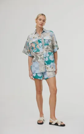 Juniper Shirt - Cyan Patchwork