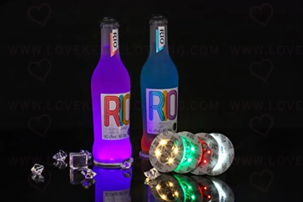 LED Coasters, 12 Pack Glowing Coasters, Glowing Cup Stickers, Glowing Liquor Coasters, Cup Base lamp, Glitter Coasters for Club, Bar, Party, Wedding Decor (Colorful)