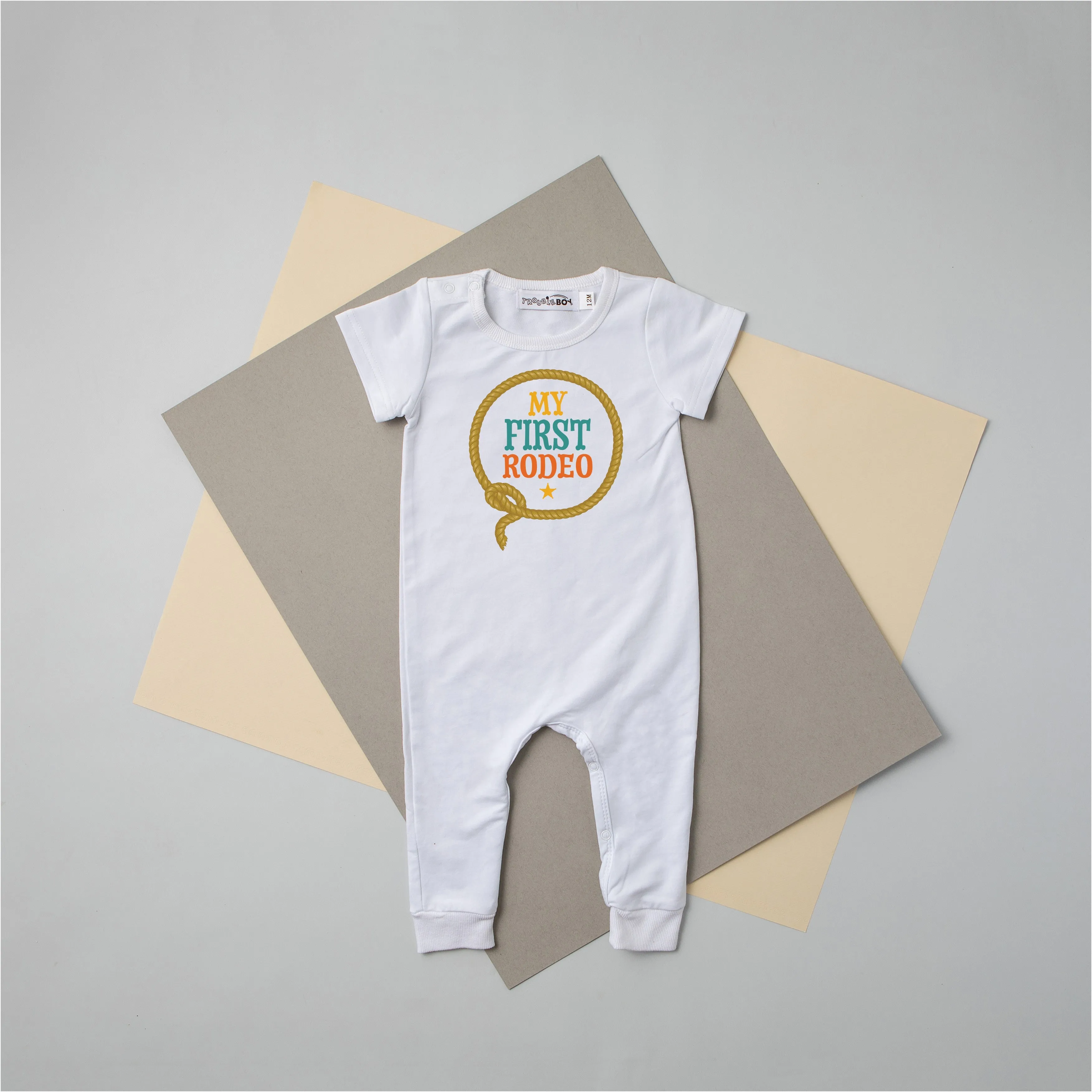 "My First Rodeo" Personalized 1st Birthday Short Sleeve Slim Fit Romper